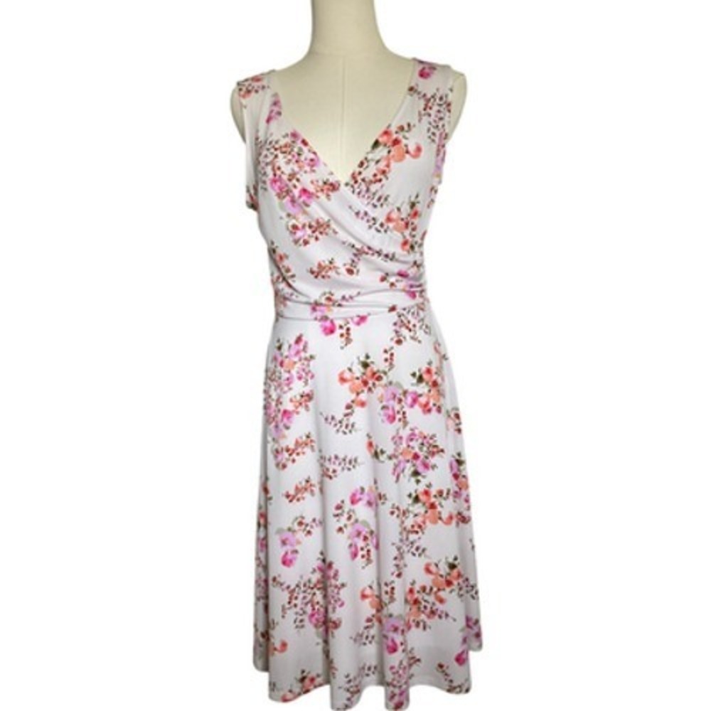 Kaileigh White Pink Floral Faux Wrap Sleeveless A-Line Midi Jersey Dress Size S - Picture 4 of 11